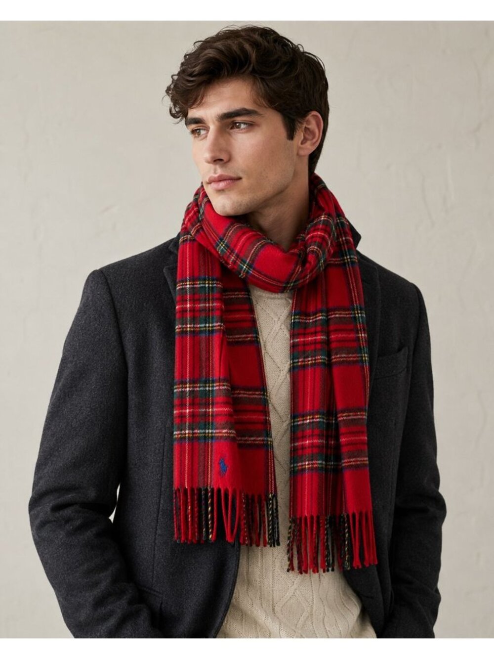 NWT Polo Ralph Lauren Cashmere Tartan Plaid Scarf Royal Stew Size One Size (3QTY